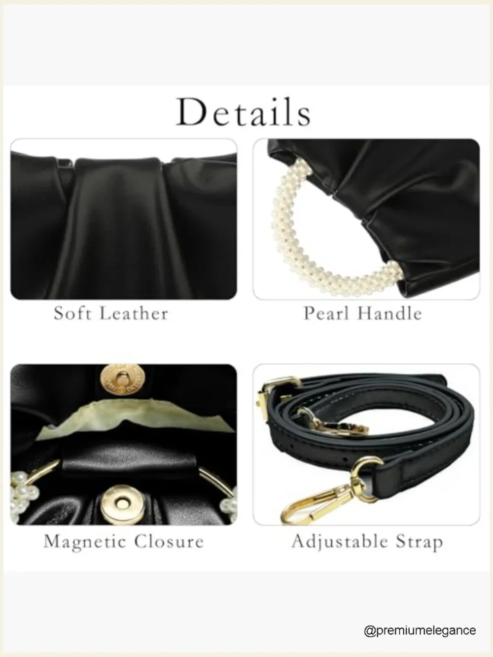 Evening Pearl Clutch Purse Soft Leather Ruched Bag for Wedding Bridal Party Prom